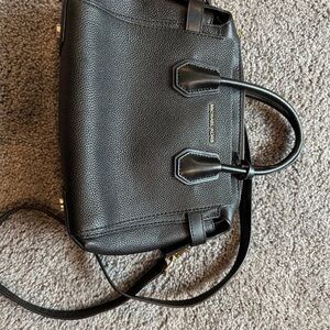 Michael Kors Black Pebbled Leather Satchel with Gold Hardware
